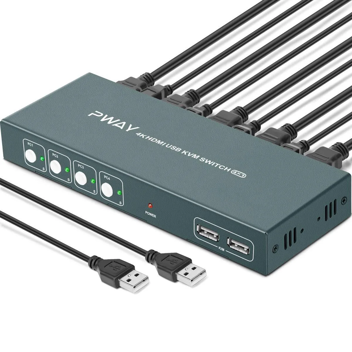 FOCUSTEC FOCUSTEC 4-Port HDMI KVM Switch 4K@30Hz 1080p USB Hotkey with Cables — product photo