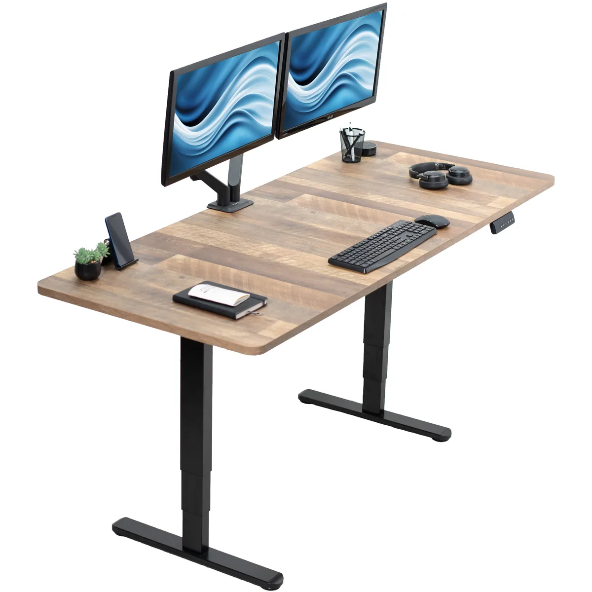 VIVO VIVO Electric Standing Desk 71 x 30 Reclaimed Wood Black Frame — product photo