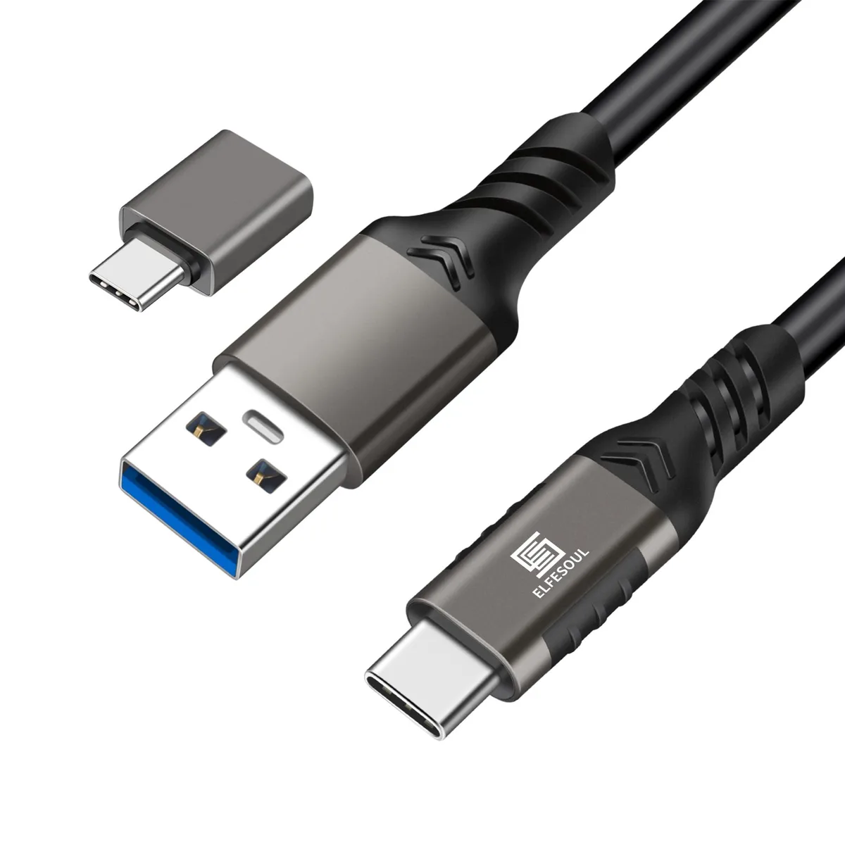 No Sew No Sew USB-A to USB-C Cable 3.3ft 10Gbps 3A 60W No Braided Black — product photo