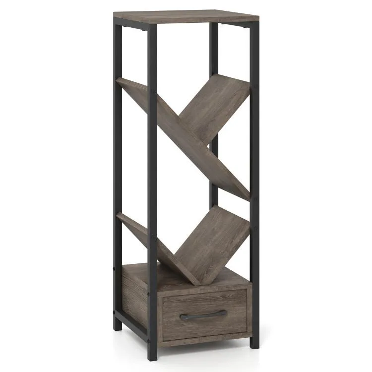 SlickBlue SlickBlue 4-Tier Tree Bookshelf with Drawer, Gray, 12×12×36 — product photo