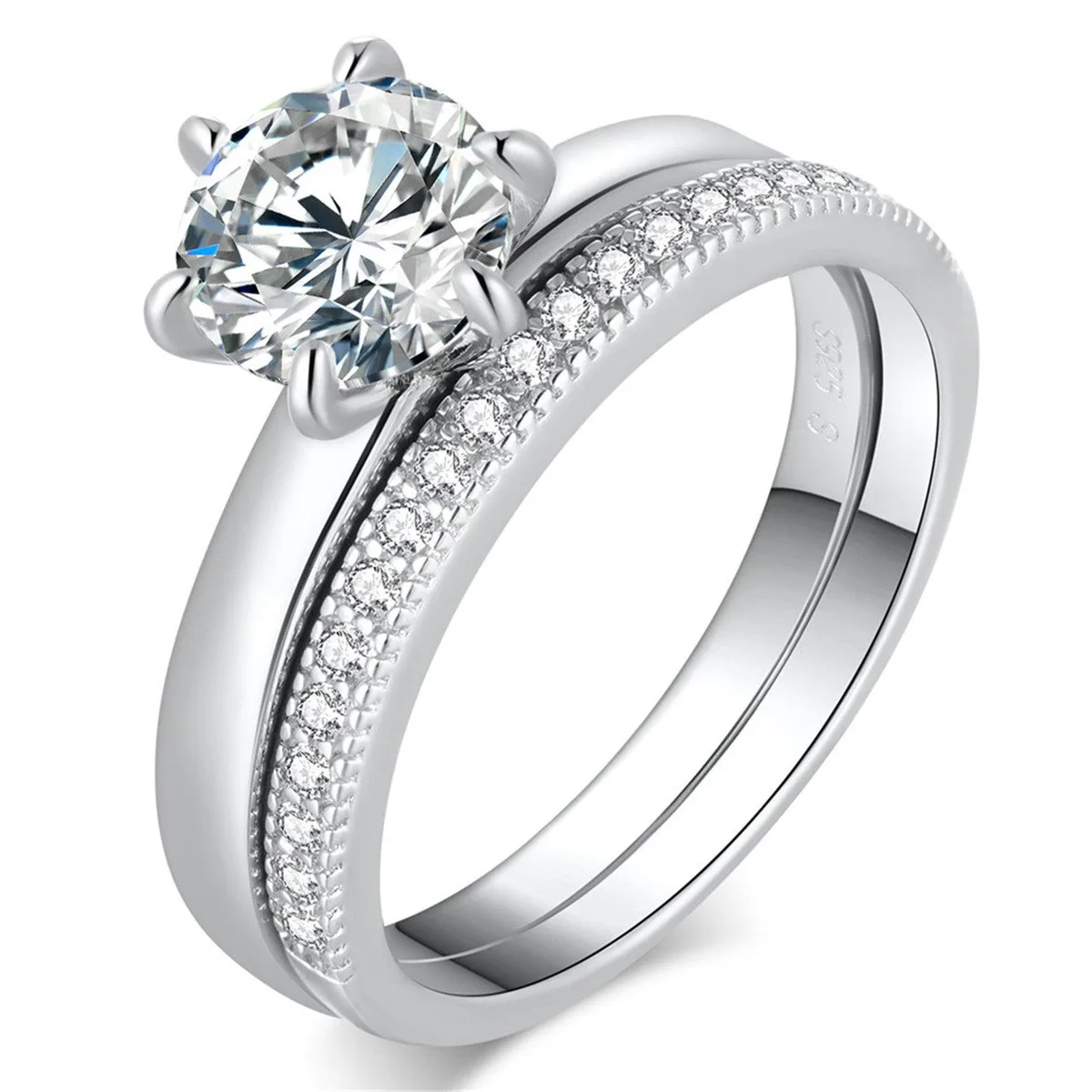 Mabella Fashion Mabella Fashion Cubic Zirconia Engagement Ring 925 Sterling Silver 1.25ct Size 5 — product photo