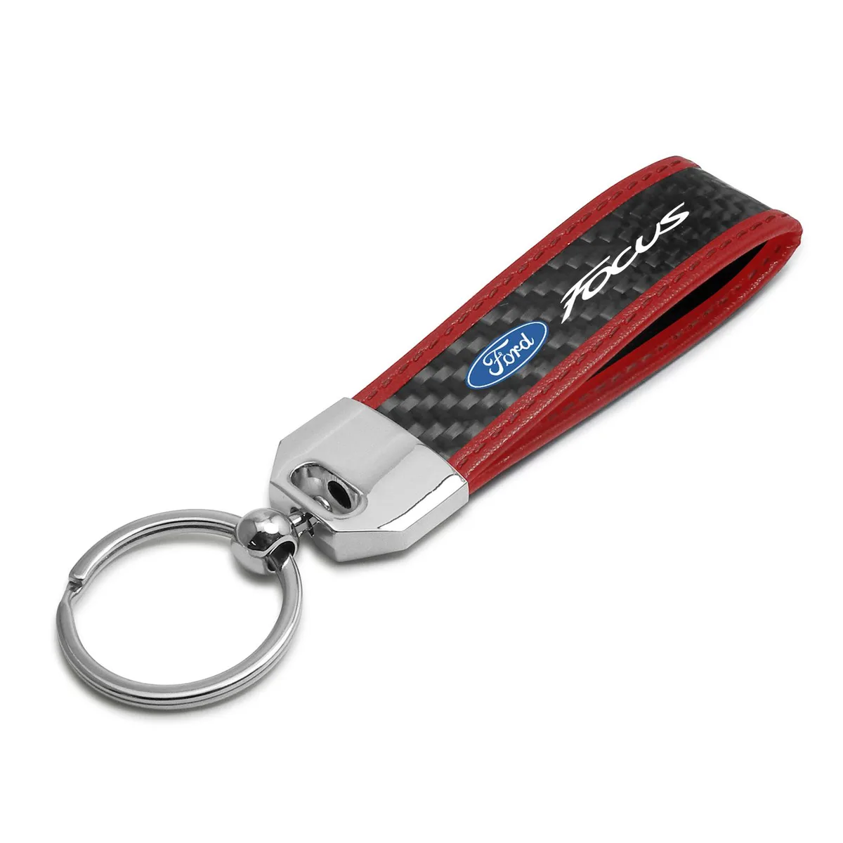 iPick Image, LLC iPick Image, LLC Ford Focus Carbon Fiber Key Chain Red Leather Stitching — product photo