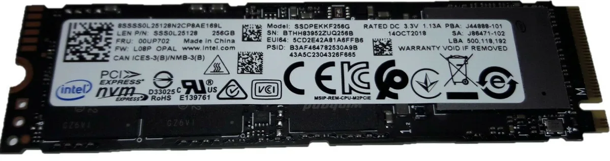 Intel Intel PRO 256GB NVMe M.2 2280 internal SSD — product photo
