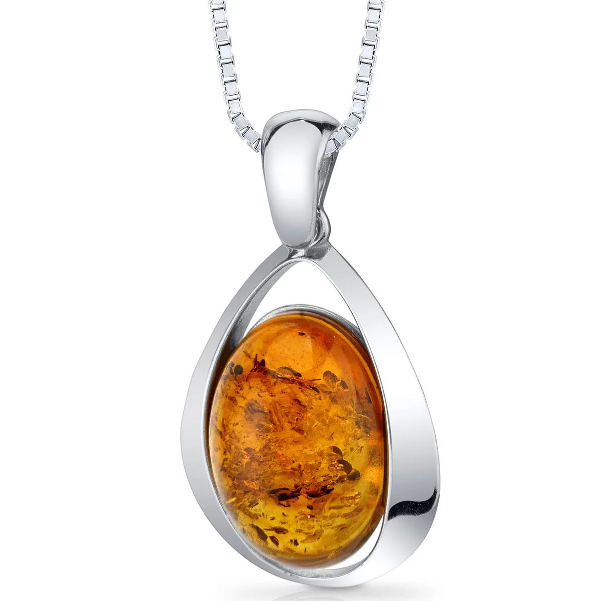 Oravo Oravo Baltic Amber Cognac Oval Pendant Necklace Sterling Silver 18" SP11102 — product photo