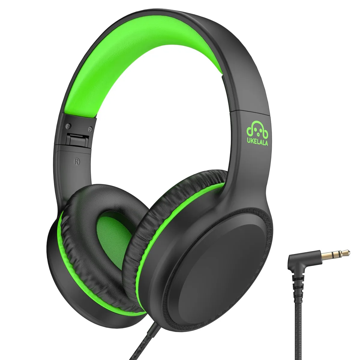  UKELALA U2 Wired Headset On-Ear Black Green 3.5mm 40mm 32 ohm 1.5m 0.222kg — product photo