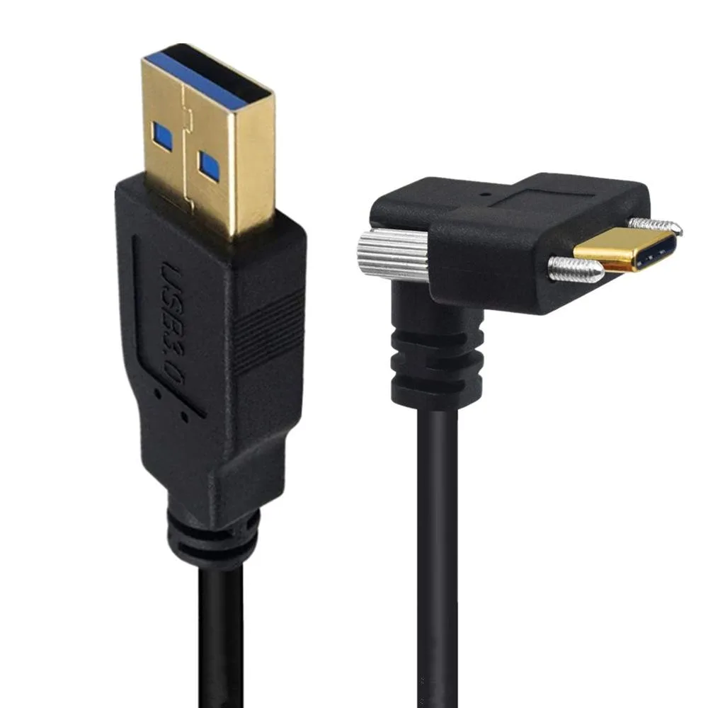 TeKit TeKit USB 3.1 Type-C Dual Screw Locking 90° Cable 1ft — product photo