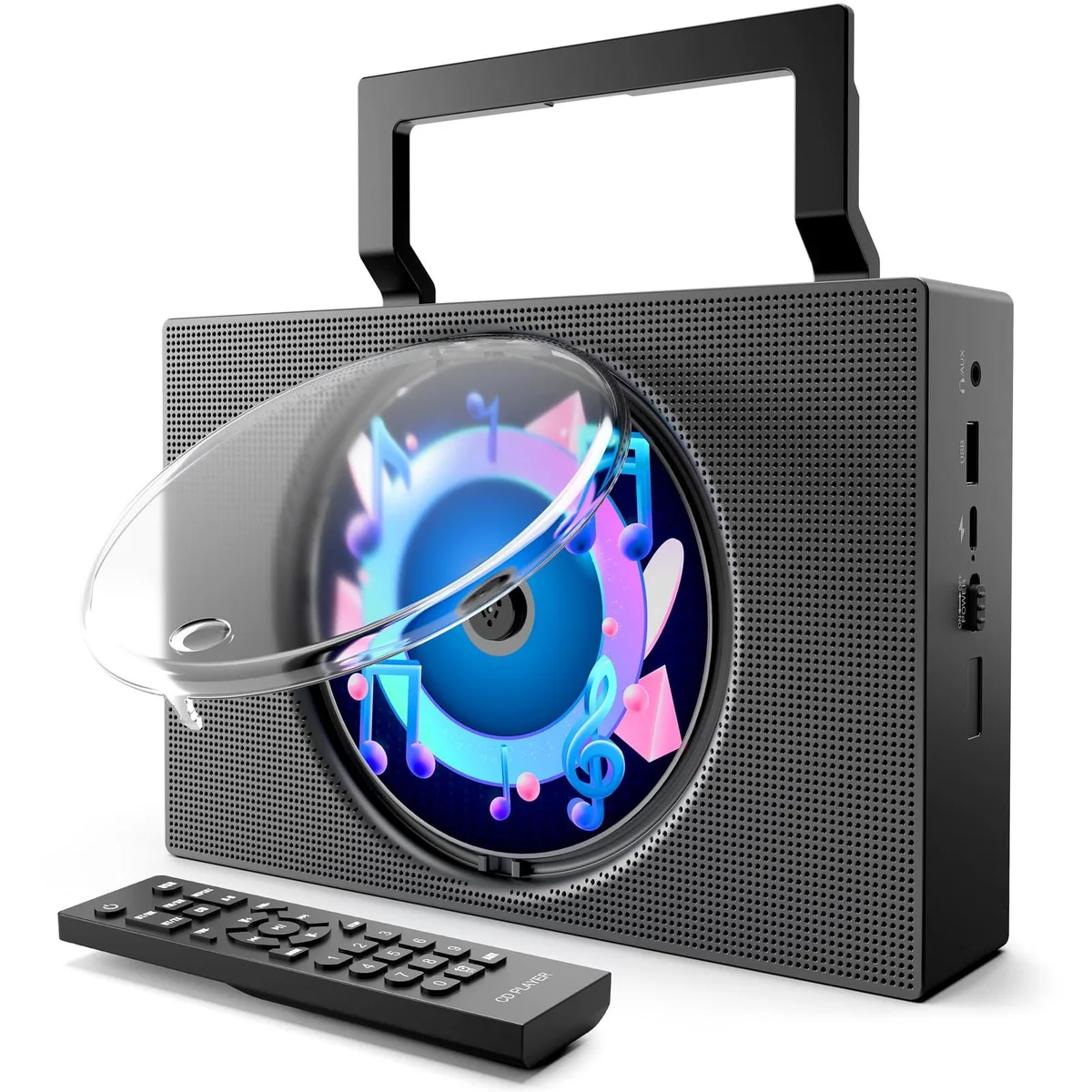  ROADOM KC-606 Portable CD Player Boombox Bluetooth 5.1 4000mAh Black — product photo