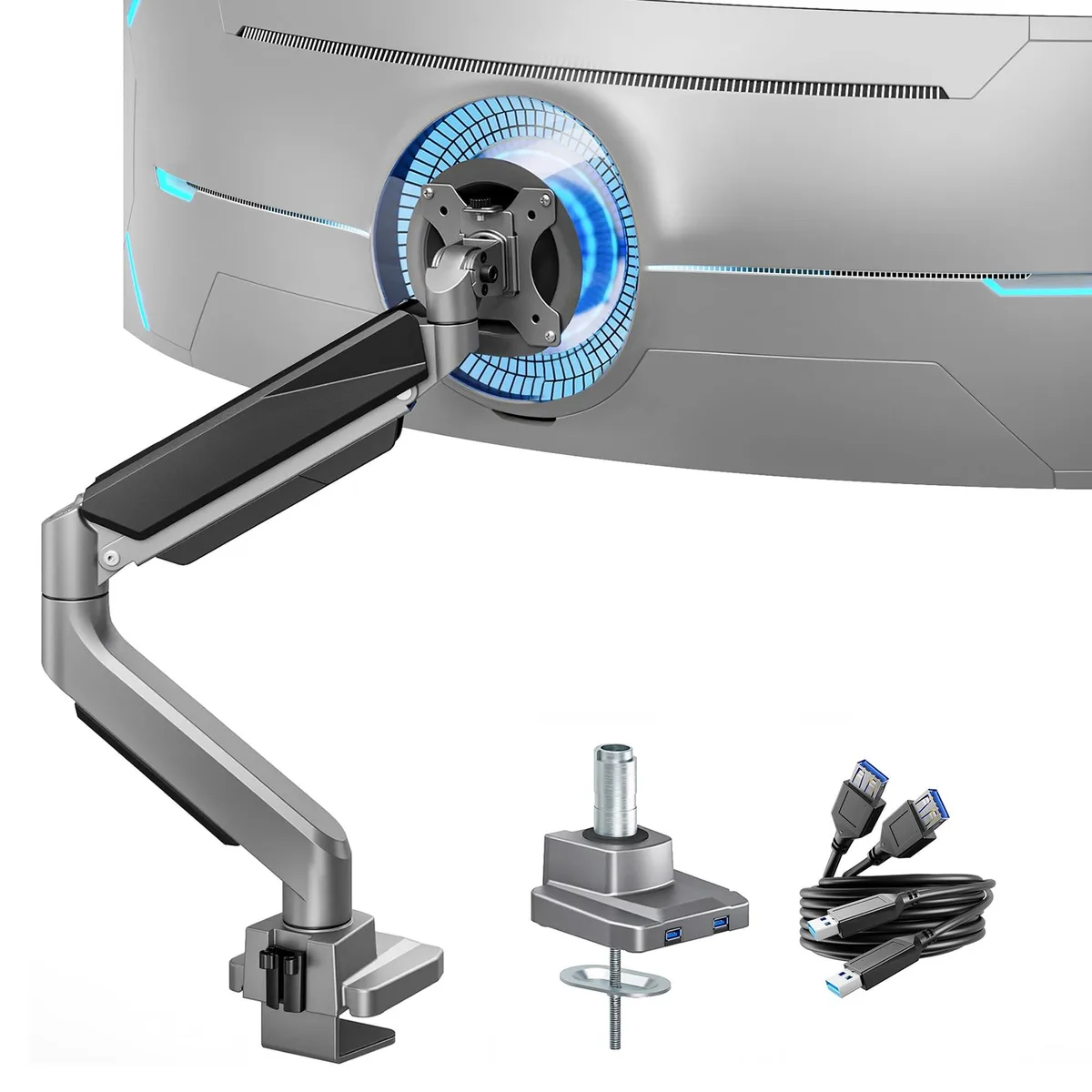 ARCTIC ARCTIC ARES WING Single Monitor Arm 13-49in 40lbs USB Gray 2 in 1 accessory — product photo