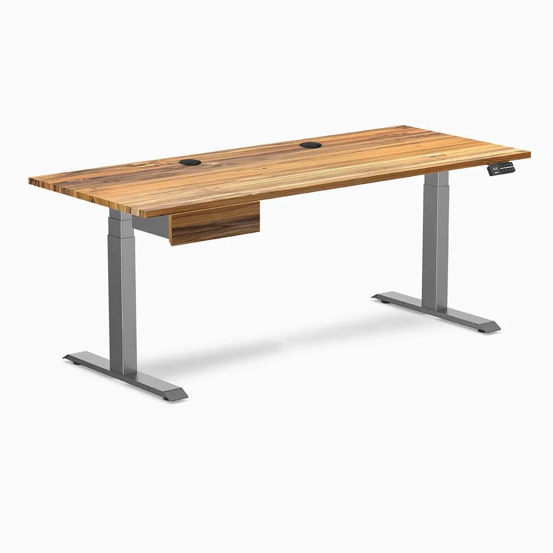 Desky Desky Dual Hardwood Standing Desk Teak 72 x 30 inches with Grommets Space Grey office furniture — product photo