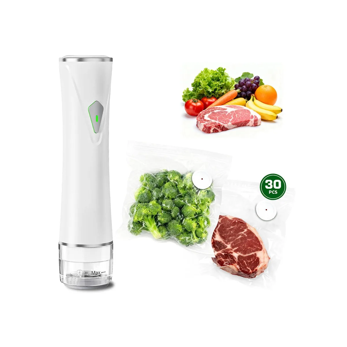 FoodSaver Vacuum-004 Vacuum Sealer, 30 Bags, USB Rechargeable, Liquid Tank — product photo
