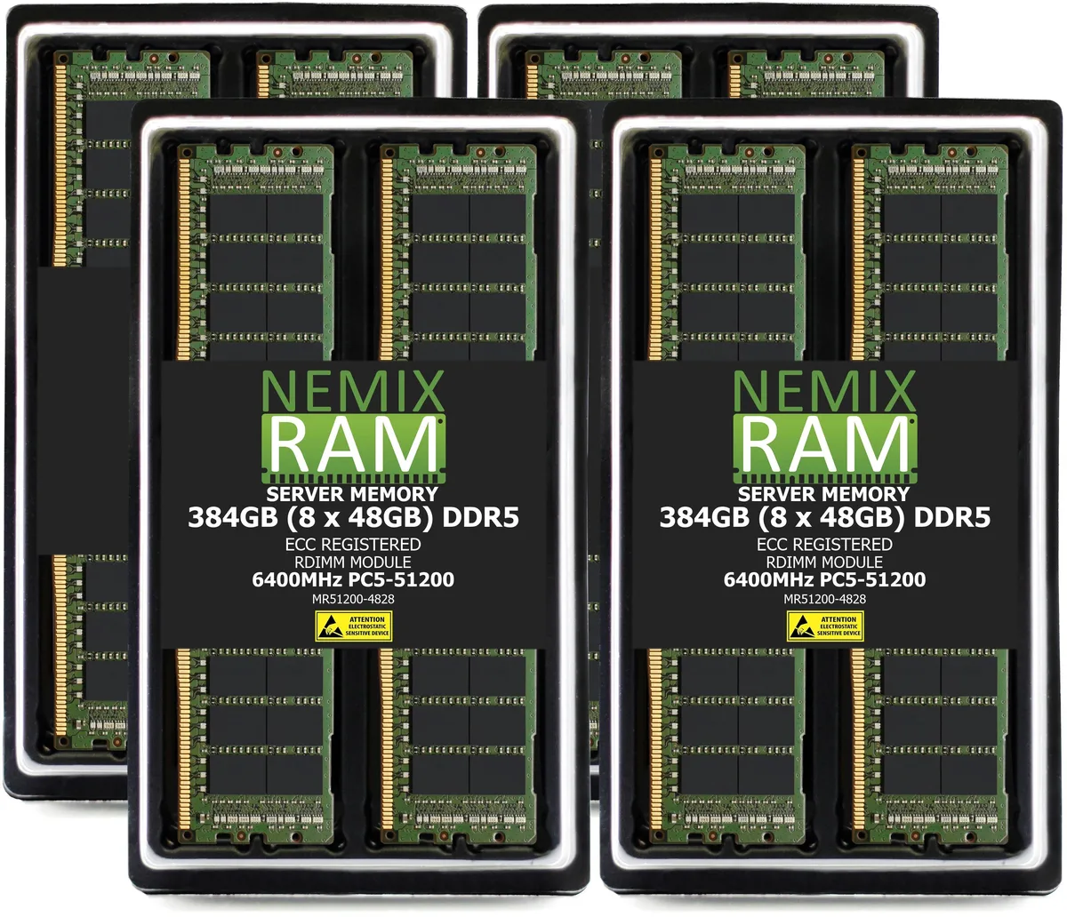 NEMIX RAM NEMIX RAM 384GB (8×48GB) DDR5 6400MHz CL52 1.1V 2Rx8 ECC RDIMM memory upgrade — product photo