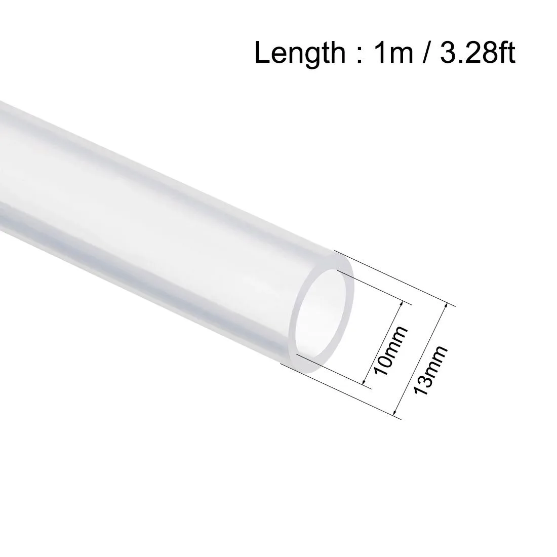 Clear flexible silicone tubing, 10mm inner diameter, 13mm outer diameter, 1 metre length
