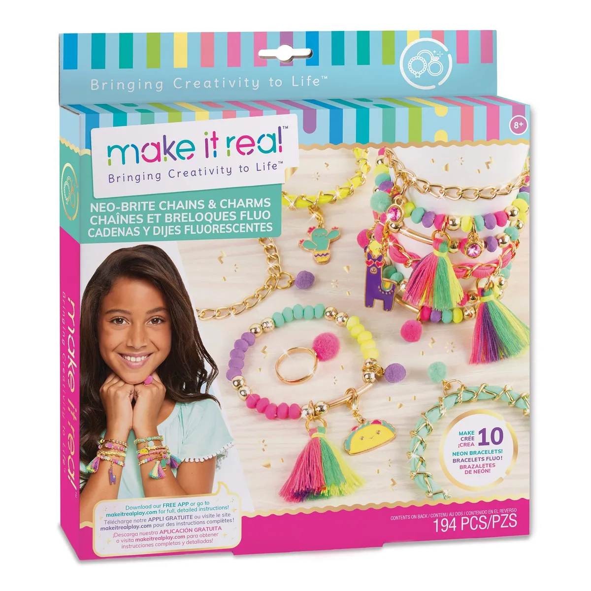  Make It Real 1313 Neo-Brite Chains &amp; Charms Jewelry Kit 195 Pieces 10 Bracelets — product photo
