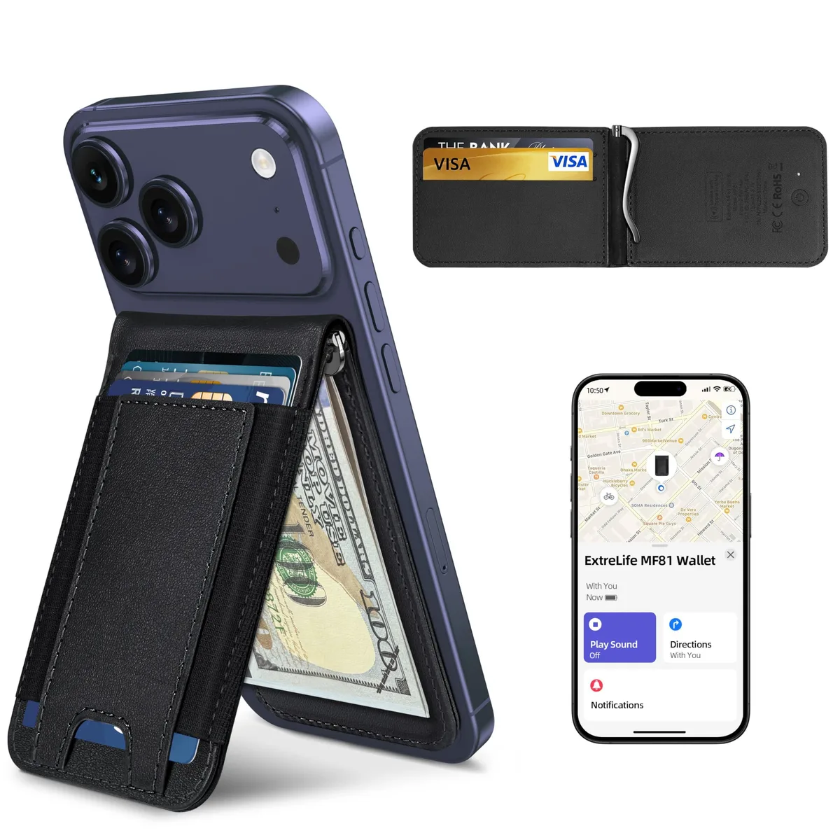  Viator Gear MagSafe Wallet with Money Clip, Find My, 8 Card, RFID, Black — product photo