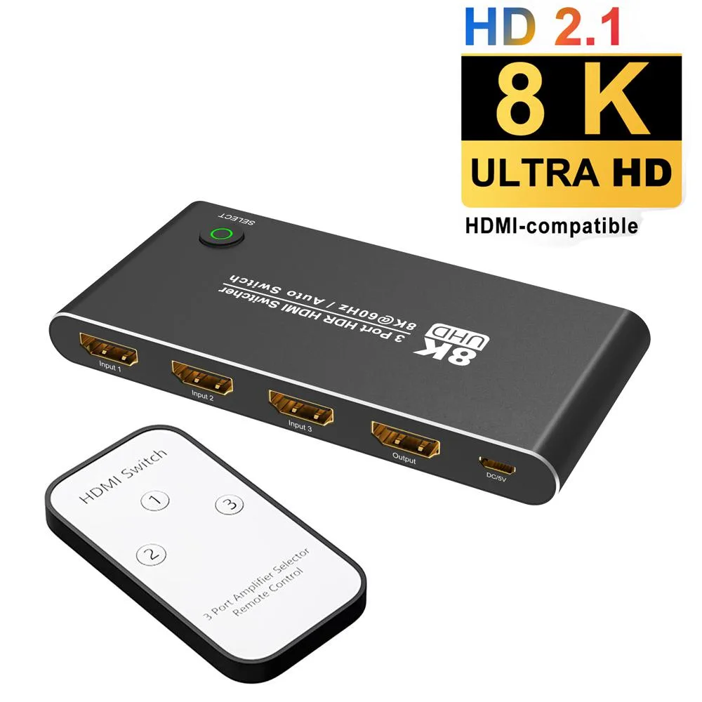 ESTONE ESTONE TJ-A210 HDMI-Compatible 2.1 Directional Switch 3-in-1-out 8K@60Hz 4K@120Hz 48Gbps video switch — product photo