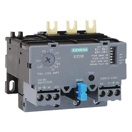 Compact grey Siemens overload relay with screw terminals and direct contactor mount