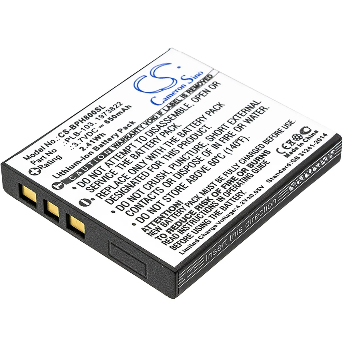 Centenex Electronics Centenex Electronics DS-CS-BPH800SL Battery 3.7V 650mAh 1973822 PLB-103 Black — product photo