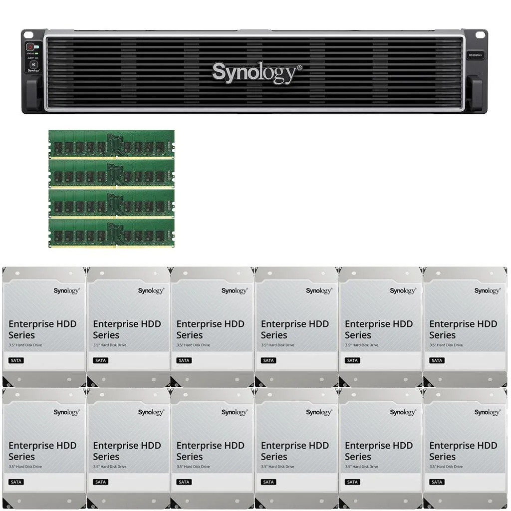 Synology Inc. Synology RS3626xs Xeon D-1726 12-Bay Rackmount NAS 32GB RAM 240TB — product photo
