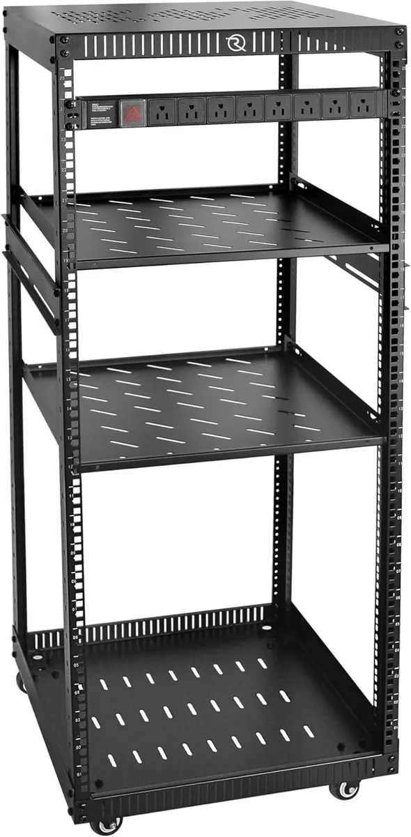 TAURKENAM TAURKENAM 25U Server Rack 4-Post Wheels Reinforced Top Power Strip 2 Shelves — product photo