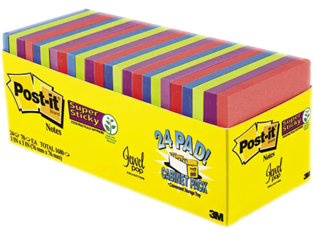 3M 3M Post-it Super Sticky Notes 3x3in Rio Colors 70-Sheet 24-Pack 65424SSAUCP — product photo