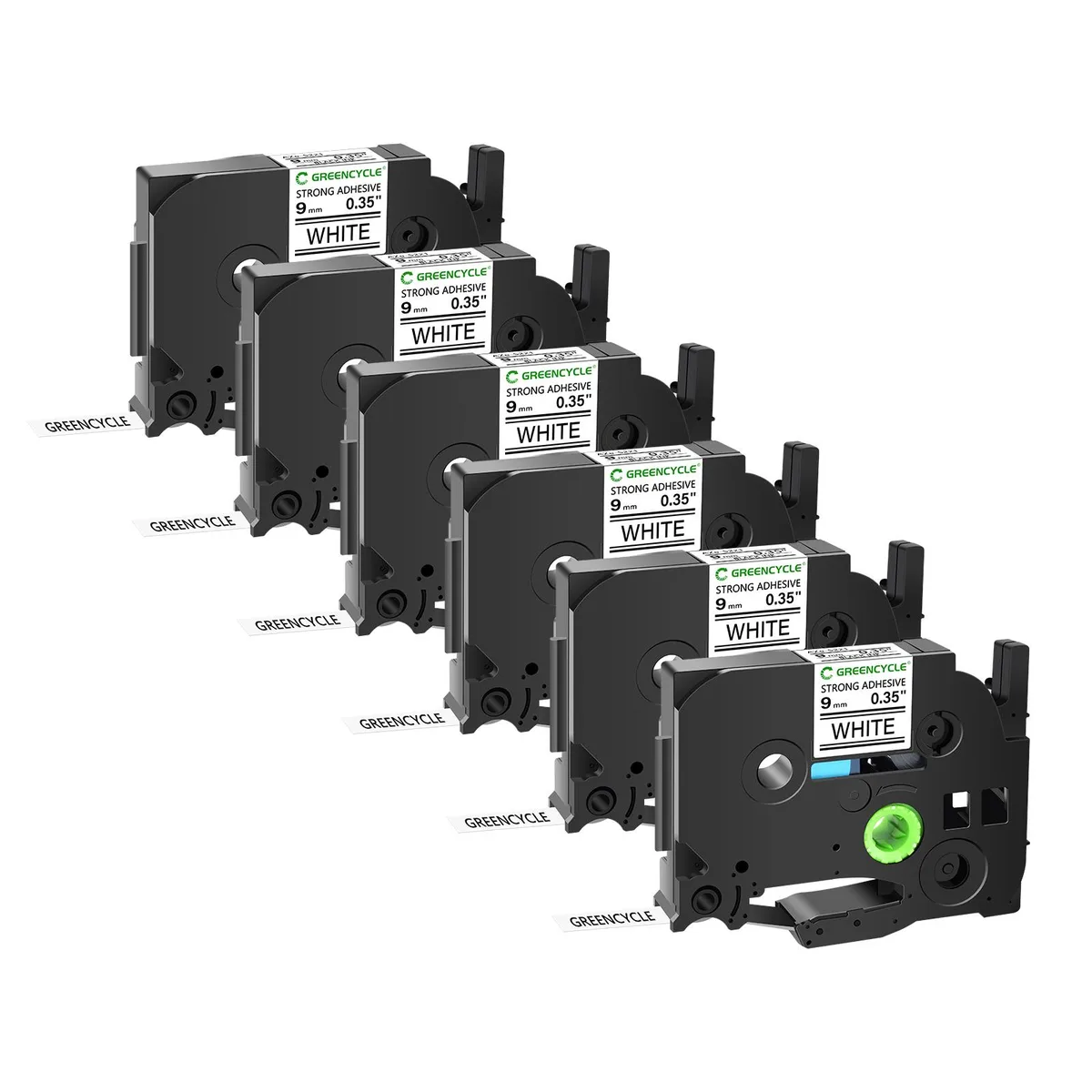 GREENCYCLE GREENCYCLE TZe-S221 9mm 26.2ft Black on White labelmaker tape 6 pack — product photo