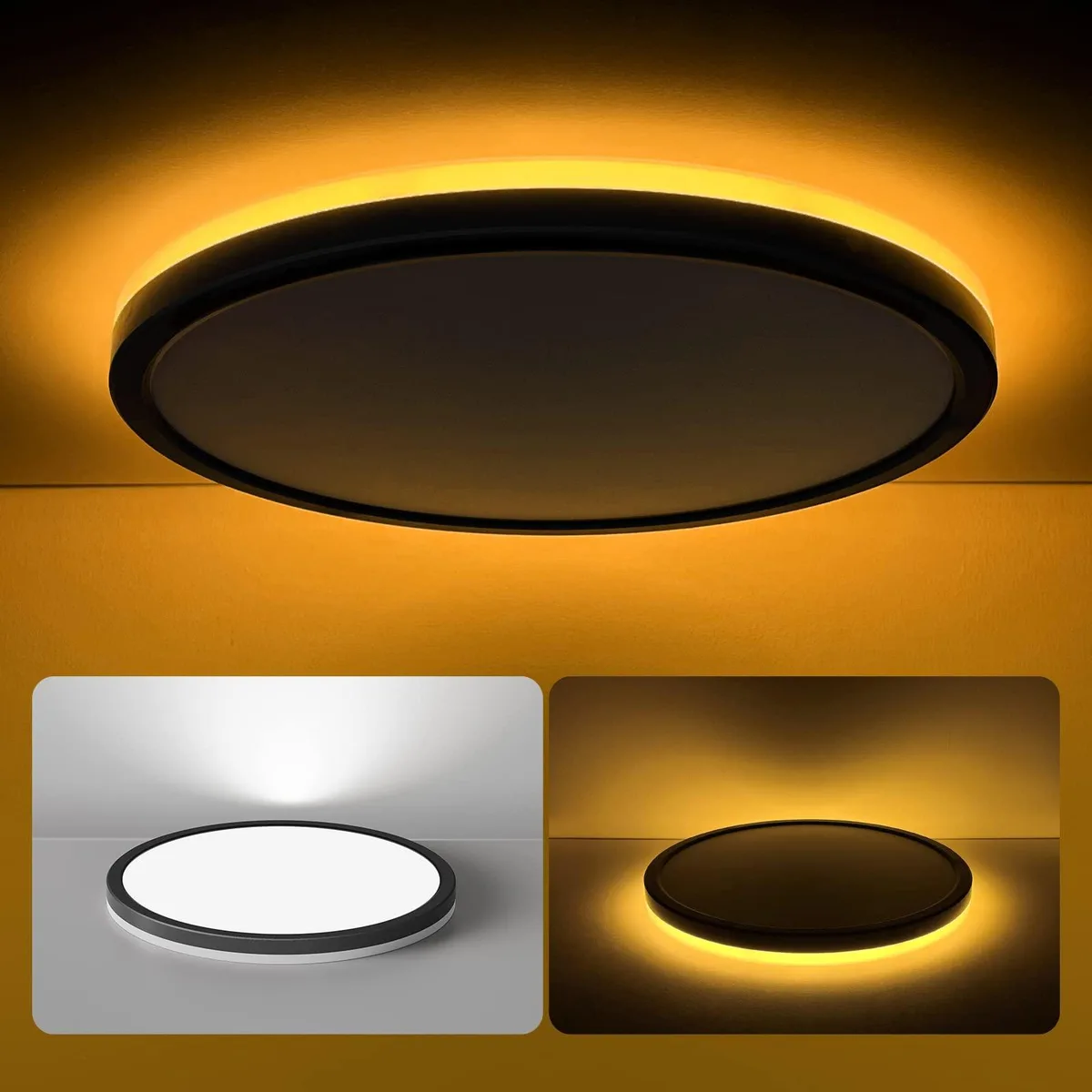 Round black flush-mount ceiling light, 12 inch diameter, ultra-thin .98 inch profile