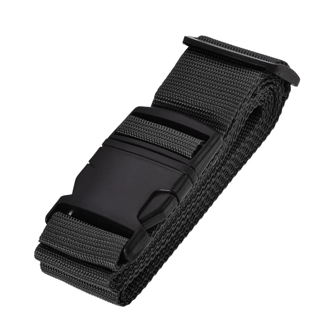 Black polypropylene luggage strap 200cm long 5cm wide with buckle and label window