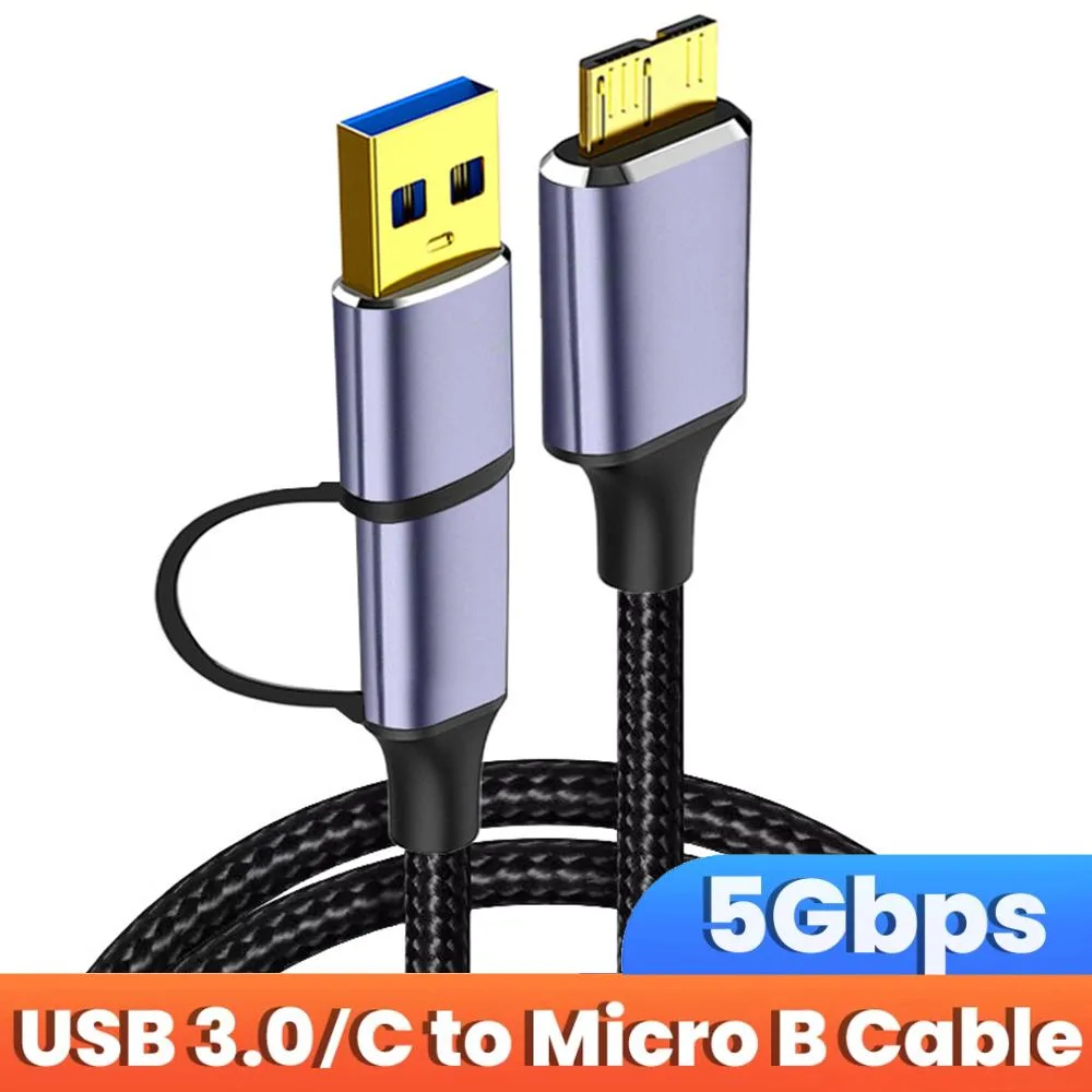 AUTYUE AUTYUE USB A/C to Micro B Cable 3.3ft Gray Nylon Braided — product photo