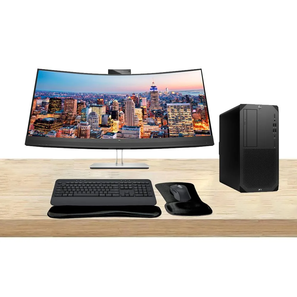 HP HP Z2 G9 Tower i7 64GB 1TB SSD RTX A2000 12GB GDDR6 34 Curved WQHD Monitor MK650 Wireless Keyboard Mouse — product photo