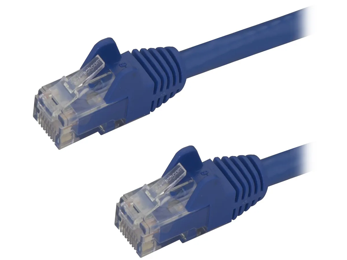 Blue Cat6 patch cable, six feet long, snagless RJ45 connectors, PVC jacket