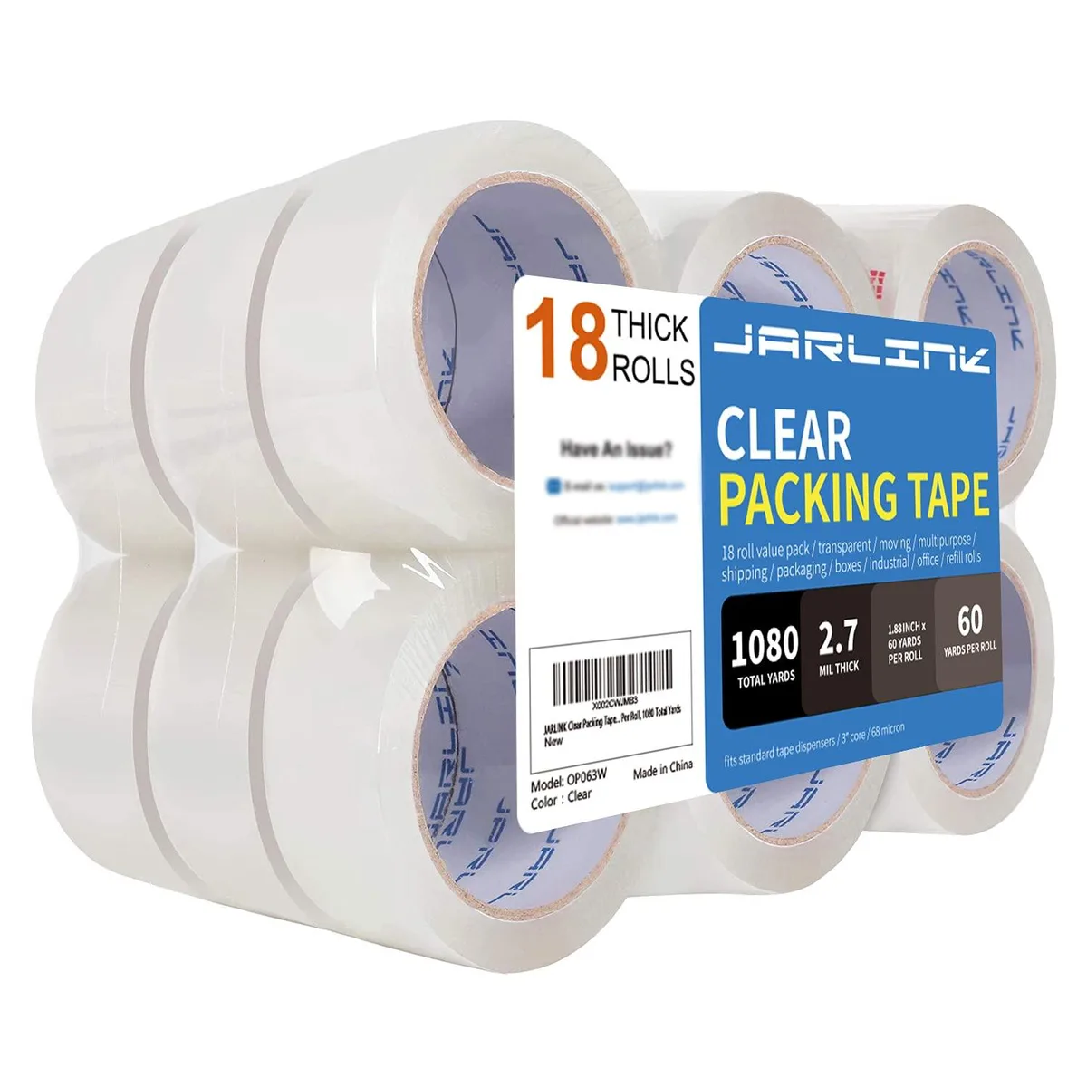  JARLINK OP063W Clear Packing Tape 18 Rolls 1.88in 60yd 2.7mil — product photo
