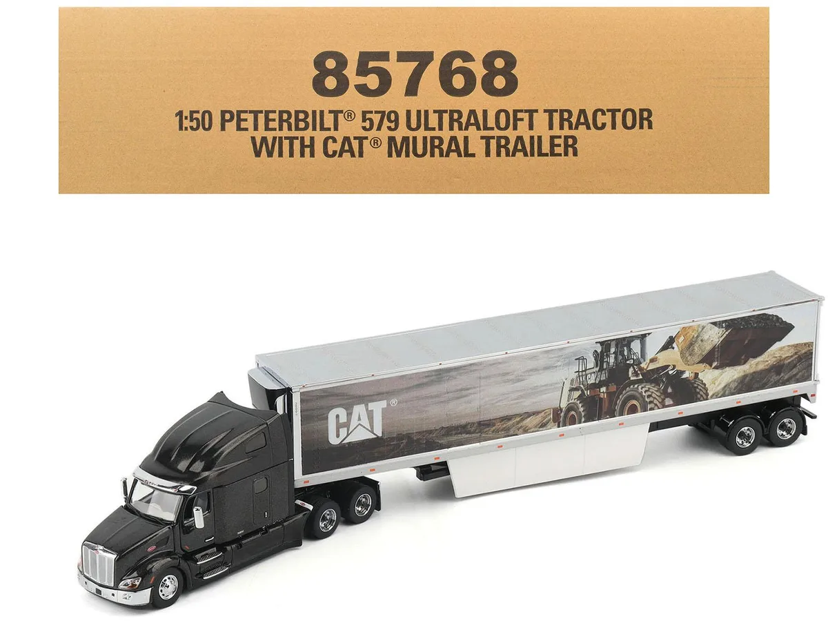 DieCast Masters DieCast Masters Peterbilt 579 UltraLoft Black Metallic CAT Trailer 1/50 Hobby Collectible — product photo
