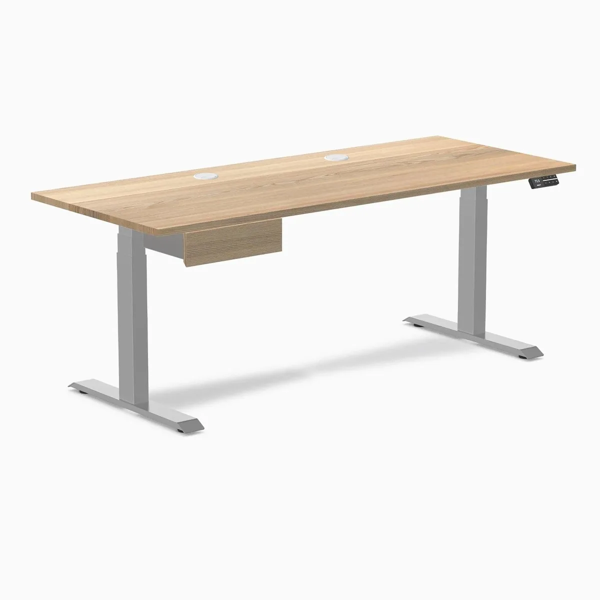 Desky Desky Dual Hardwood Standing Desk 72 x 30 in White Ash with Drawer Grey — product photo