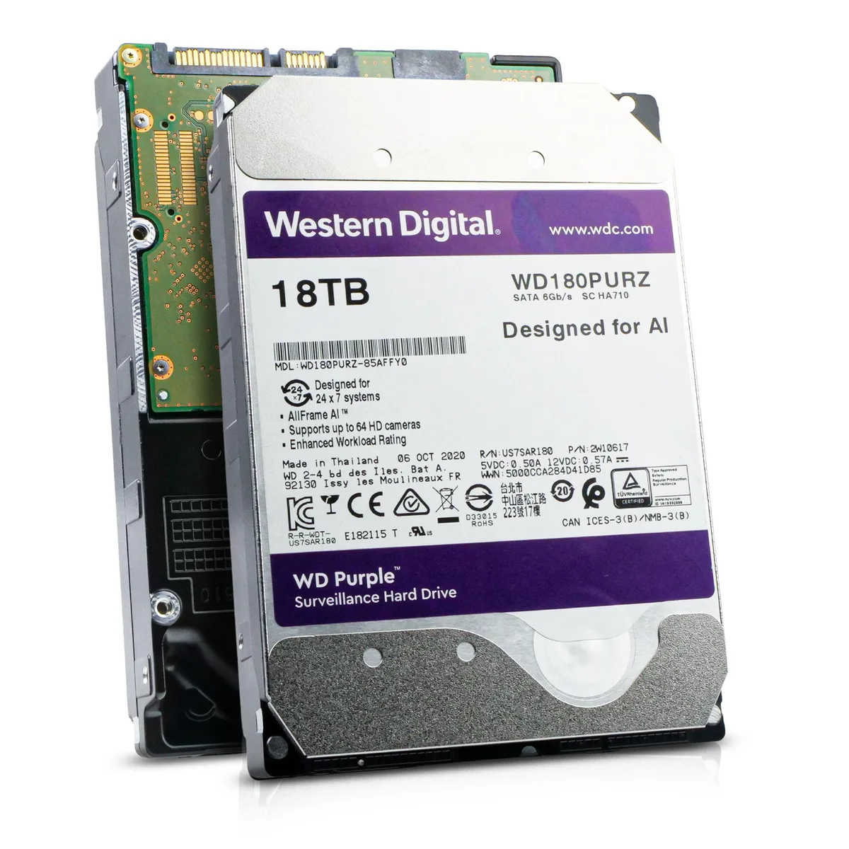 Western Digital Western Digital Purple WD180PURZ 18TB 7200 RPM SATA 6.0Gb/s 512MB 3.5in internal hard drive — product photo