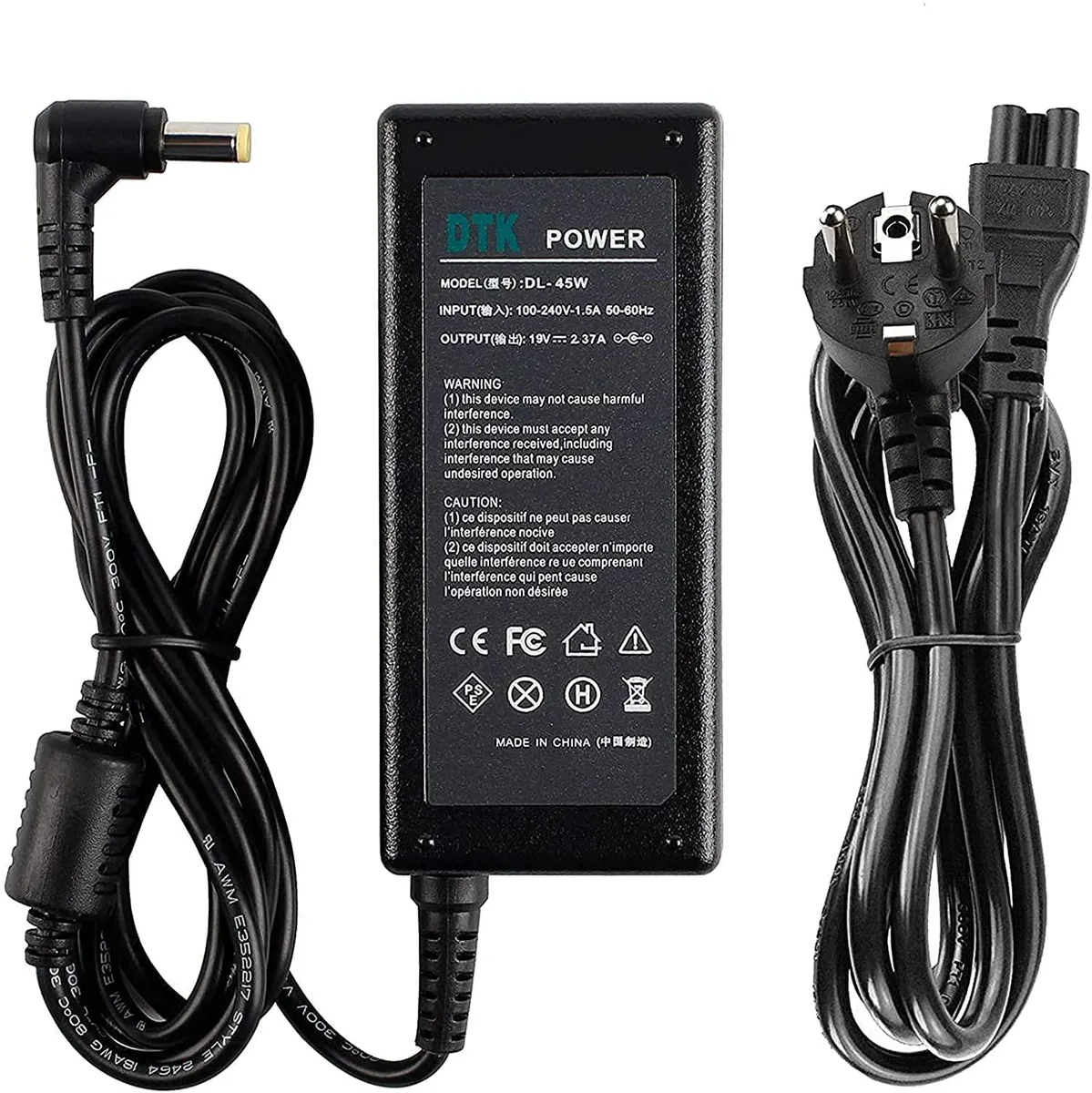 Black rectangular AC adapter with 5.5x1.7mm barrel connector and 10 foot cable