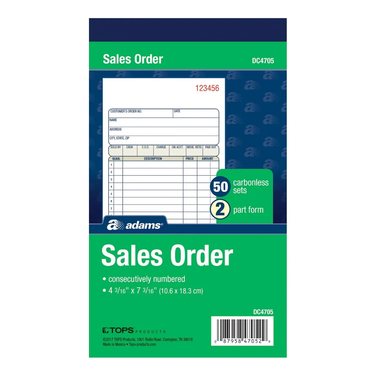  Adams Sales Order Book 2-Part Carbonless White/Canary 50 Sets DC4705 — product photo