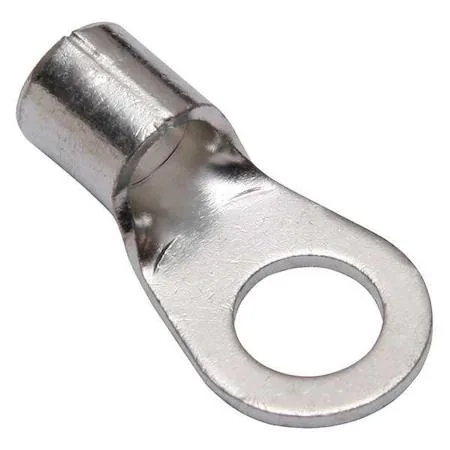 Copper compression lug with 3/8 inch stud hole, tin finish, long barrel