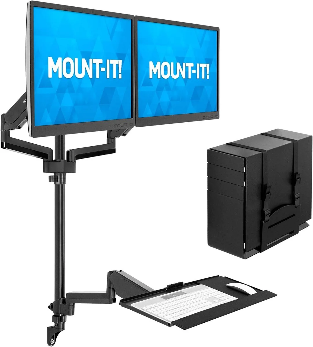 PISKEKAT PISKEKAT Wall Mount Workstation Dual Monitor 32" Keyboard Tray CPU Holder — product photo