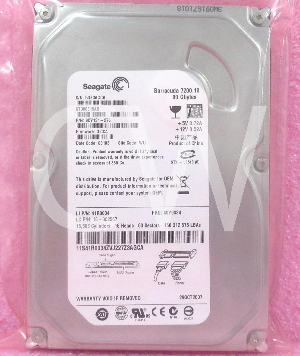 Seagate Seagate Barracuda 7200.10 ST380815AS 80GB 7200RPM 3.5" SATA internal hard drive — product photo