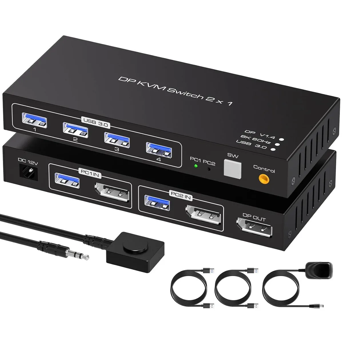 WRIARICH WRIARICH 2-Port DisplayPort KVM Switch 8K@60Hz 4K@120Hz USB 3.0 Wired Controller — product photo