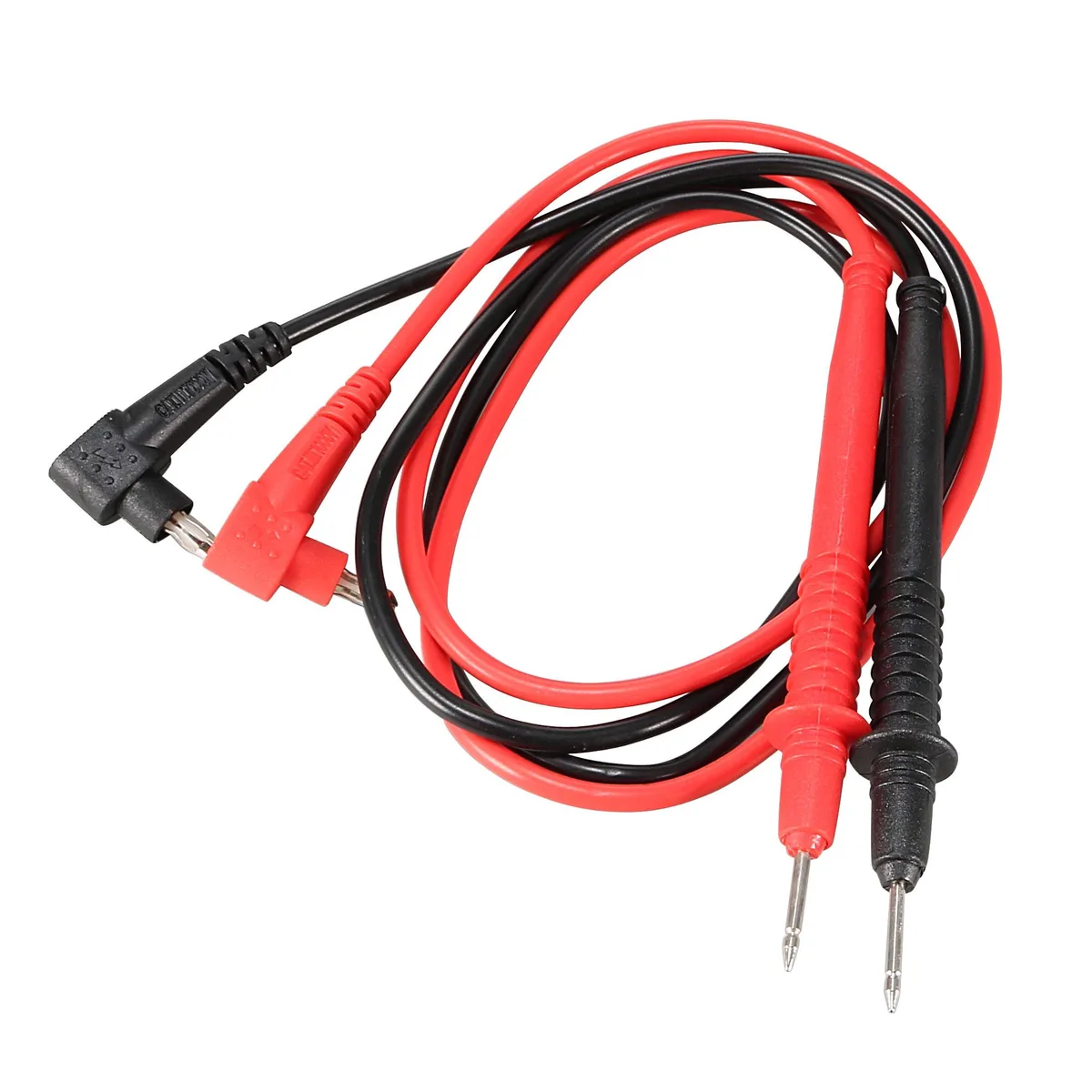 Pair of red and black multimeter test leads with banana plugs 70cm total length 1000V rating