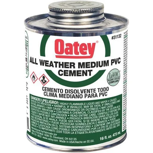 Clear PVC pipe cement in a 16 oz brush-top can
