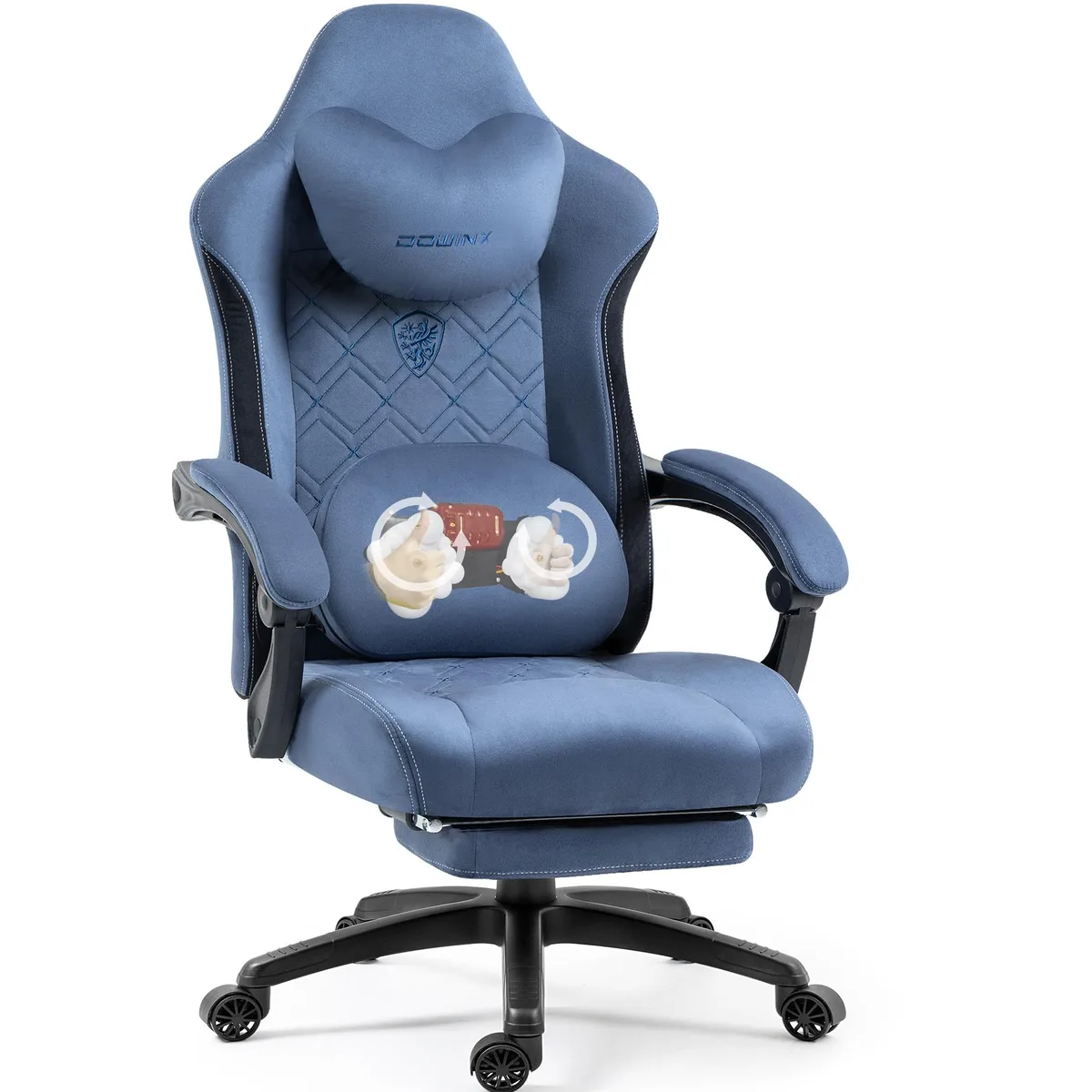 Dowinx Dowinx LS-MB38 Gaming Chair Fabric Heated Shiatsu Massage Lumbar Support Blue — product photo