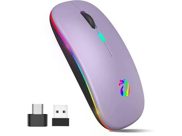 Manw Manw LED Wireless Mouse Rechargeable Silent 2.4G Type-C 1000/1200/1600 DPI Light Purple — product photo