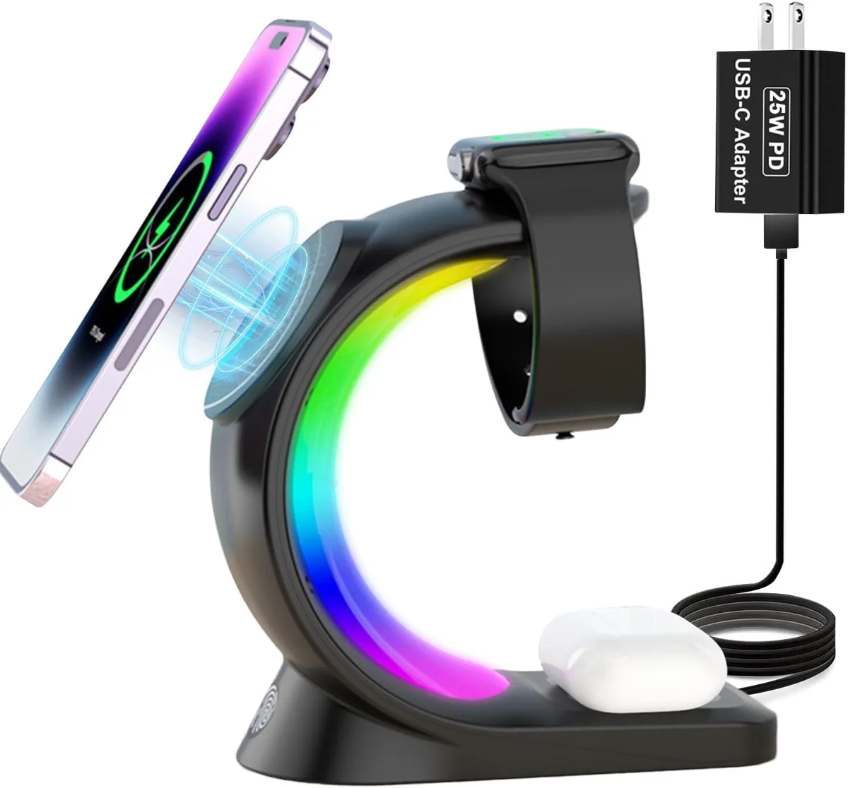 KINGARD KINGARD 3 in 1 Wireless Charging Station 15W MagSafe Charger with RGB Light — product photo