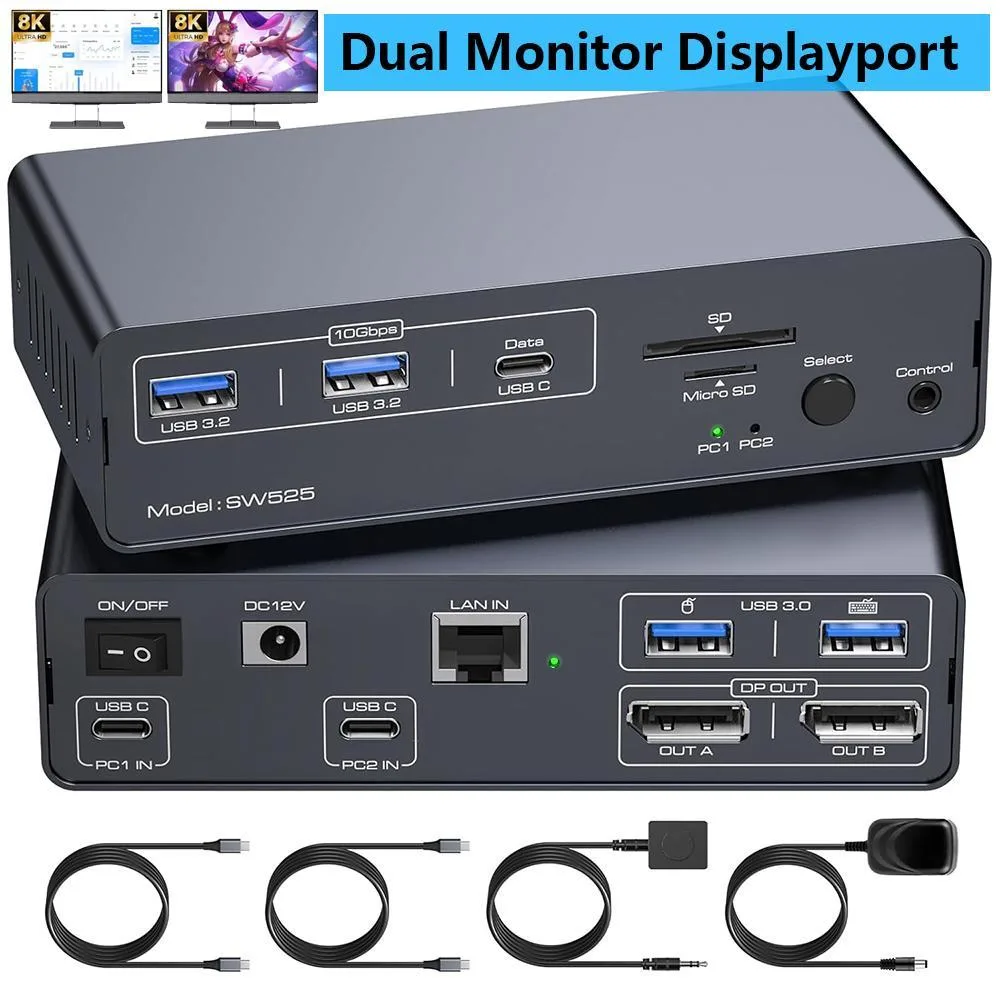 WRIARICH WRIARICH 4K@120Hz USB-C DisplayPort KVM Switch 2 Monitors 2 Computers — product photo