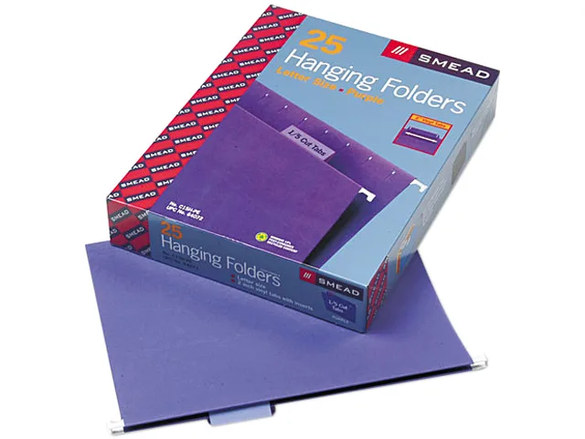 Smead Smead 64072 hanging file folder, letter, 1/5 tab, 11 pt stock, purple, 25 per box — product photo