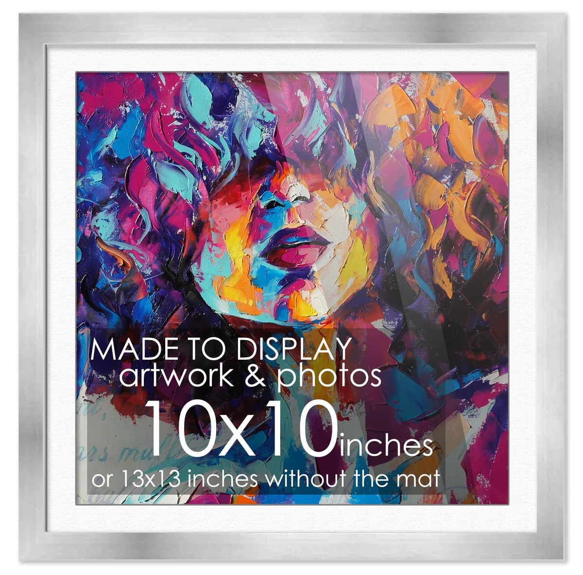 CustomPictureFrames.com CustomPictureFrames.com 10x10 Silver Frame Matted for 10x10 Picture or 13x13 Art Poster Without Photo Mat — product photo