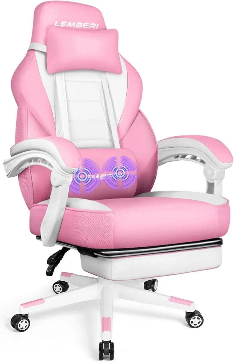 Vitesse Vitesse Pink Gaming Chair with Footrest, 400 lb, 90-160° Recline — product photo