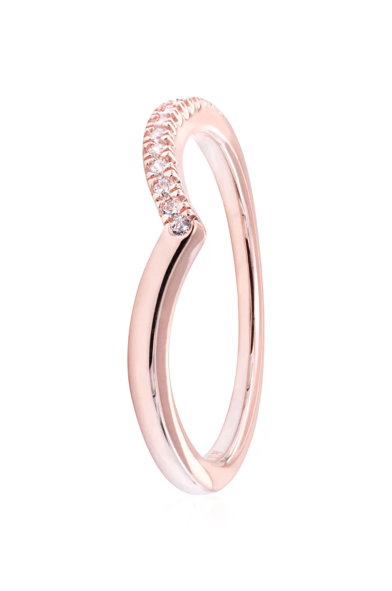 Rose gold-plated silver wishbone ring with 12 sparkling cubic zirconia stones